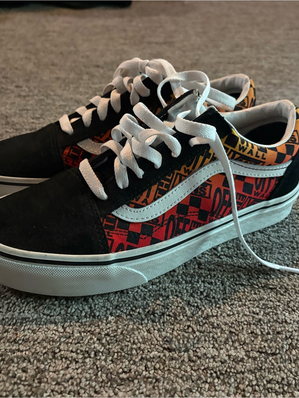 Vans Low Top Sneakers in Black with Red & Orange Graphic